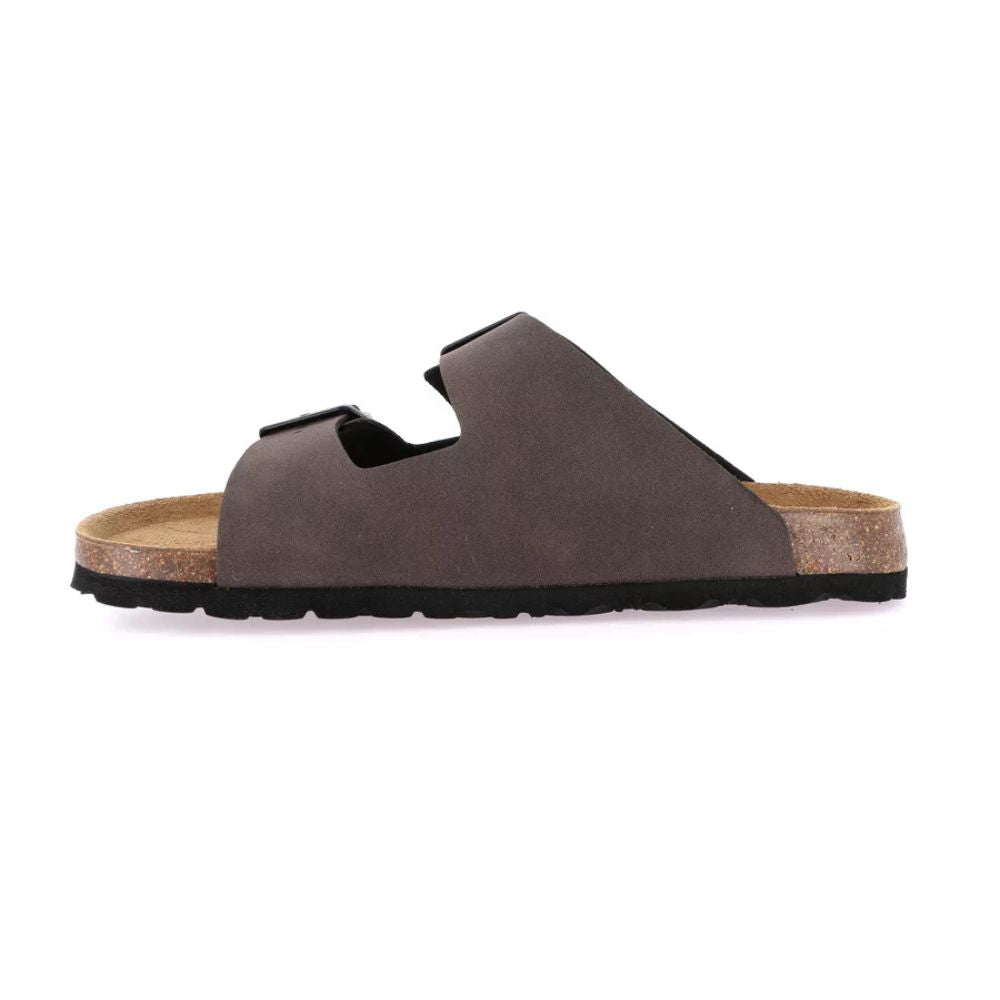 GRÜNLAND Ciabatta uomo doppia fibbia in eco-suede | BOBO testa di moro