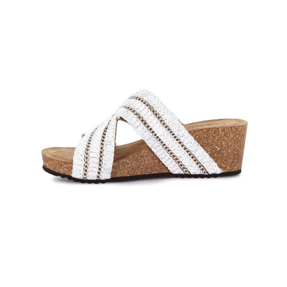 GRÜNLAND sandalo Ciabatta donna in tessuto effetto raffia bianco| ERSI