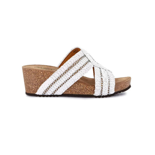 GRÜNLAND sandalo Ciabatta donna in tessuto effetto raffia bianco| ERSI