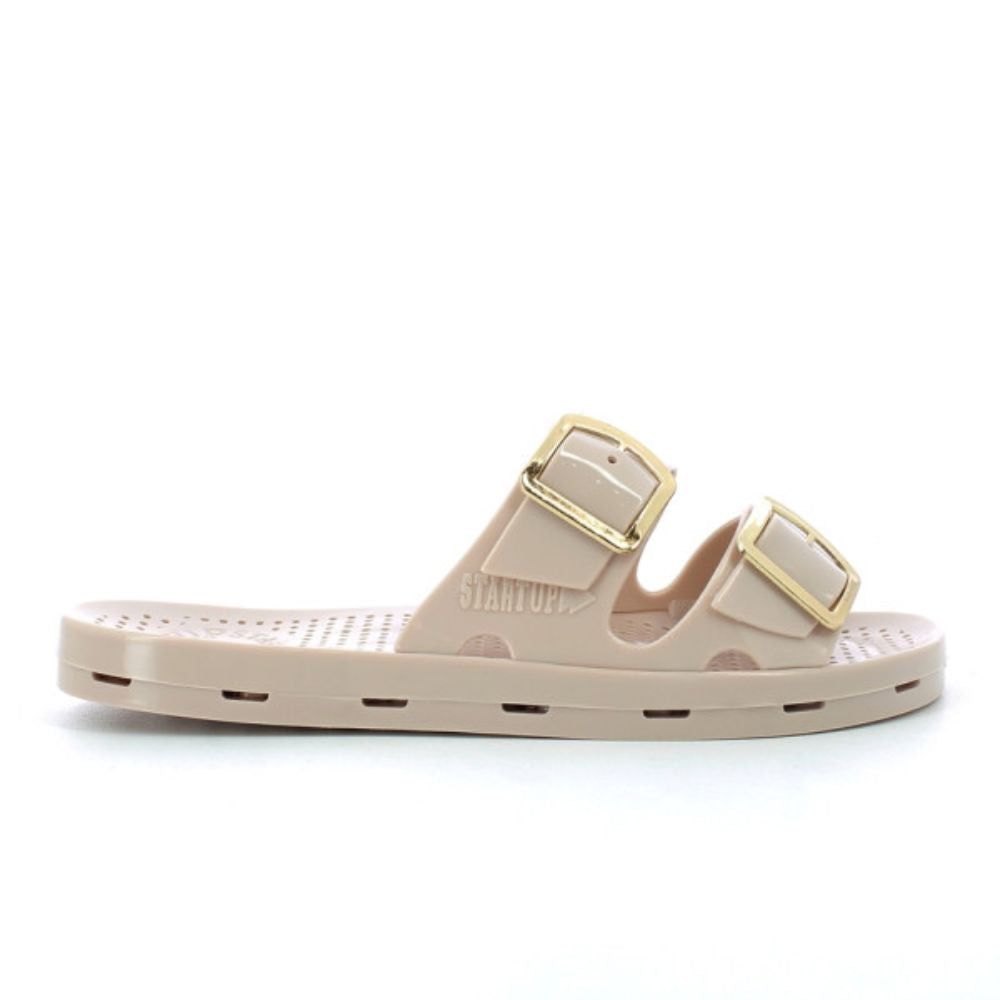 STARTUP sandalo donna ciabatta in gomma con fibia beige