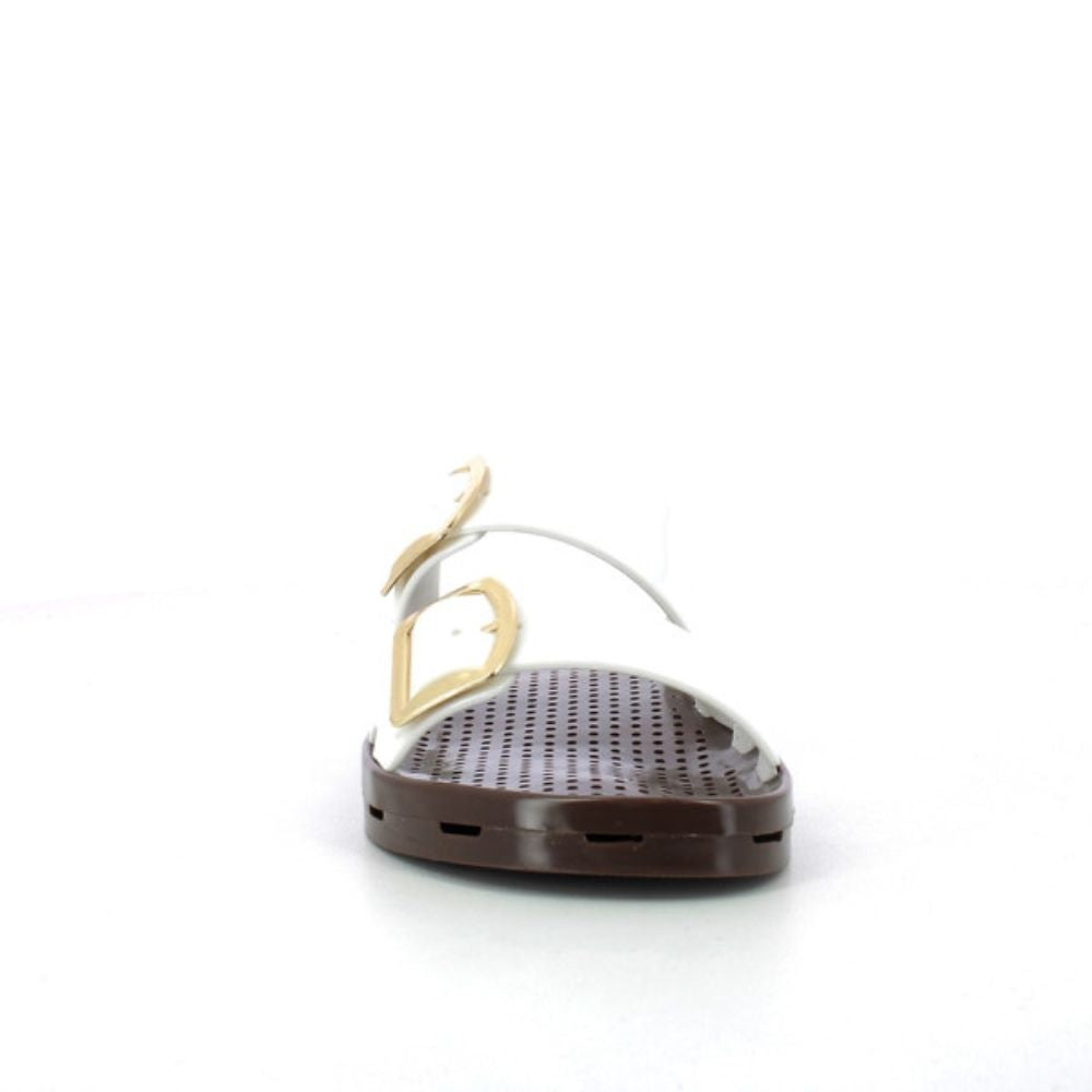 STARTUP sandali donna ciabatte in gomma con doppie fibbie, white/brown