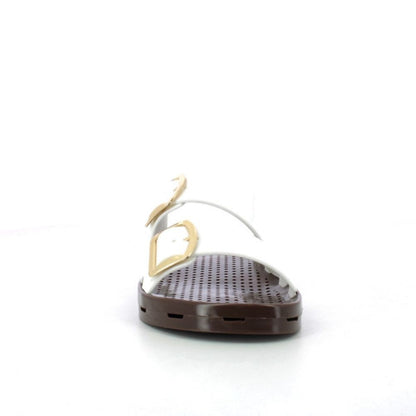 STARTUP sandali donna ciabatte in gomma con doppie fibbie, white/brown