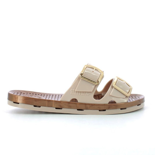 STARTUP sandali donna ciabatte in gomma doppie fibbie beige/brown