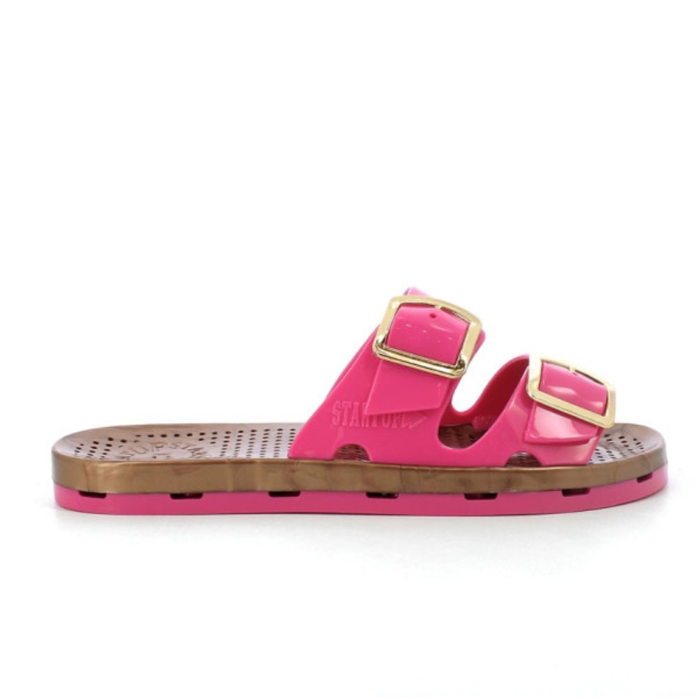STARTUP sandali donna ciabatte in gomma doppie fibbie fuxia/brown