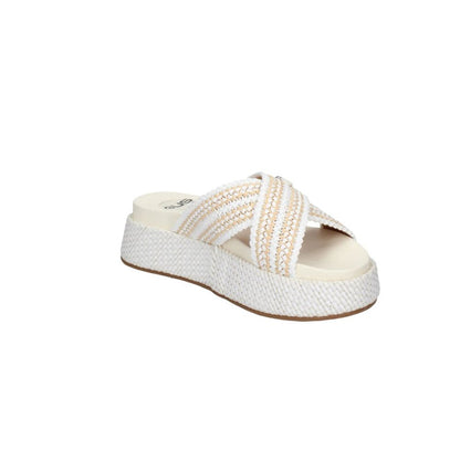 4US PACIOTTI sandalo donna UZM07 scalzato doppia fibbia con zeppa beige