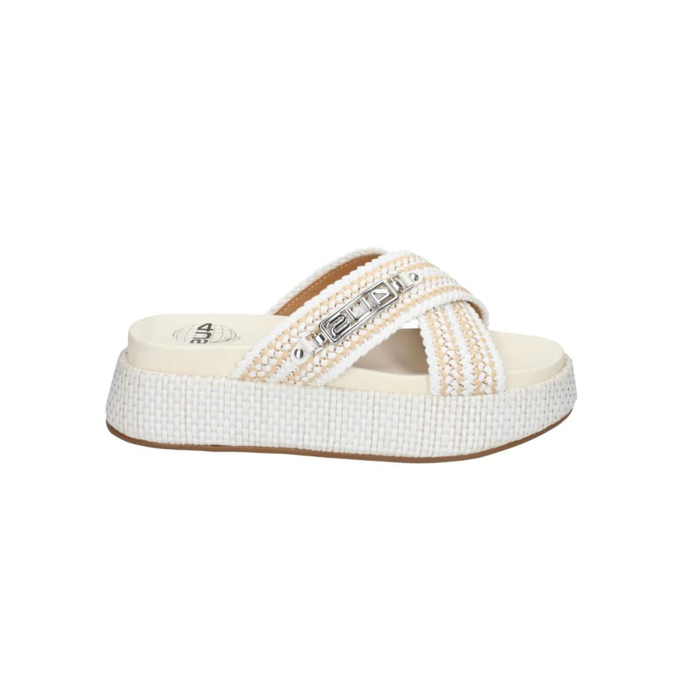 4US PACIOTTI sandalo donna UZM07 scalzato doppia fibbia con zeppa beige
