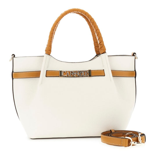 CAFENOIR BORSA bag con pieghe effetto pelle con grana e rifiniture in similpelle panna/cuoio