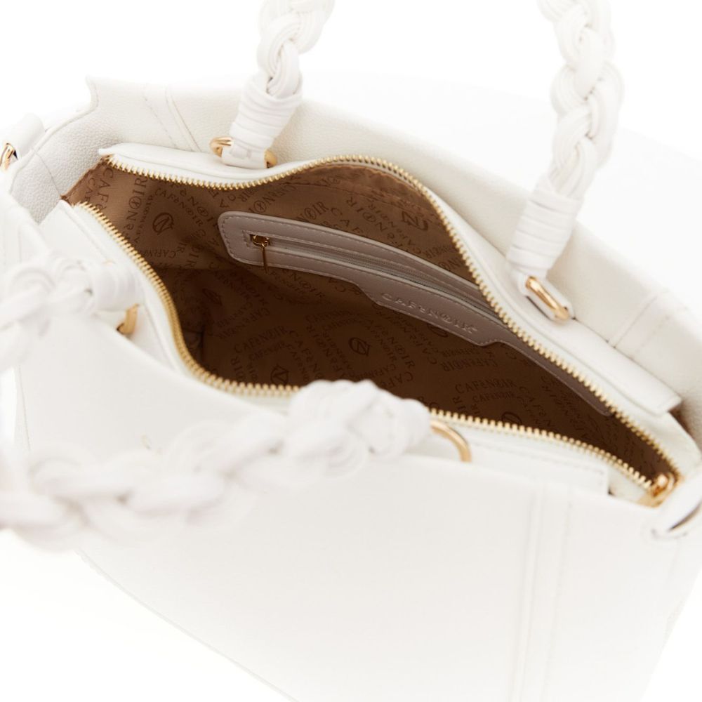 CAFENOIR BORSA tote effetto pelle con grana e manico intrecciato bianco piu' tracolla