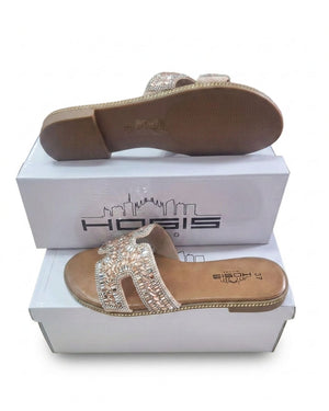 Hosis Milano ciabatta donna con strass e cristalli Rose Gold