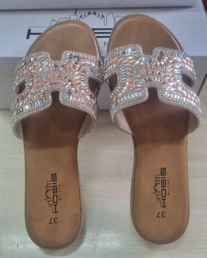 Hosis Milano ciabatta donna con strass e cristalli Rose Gold