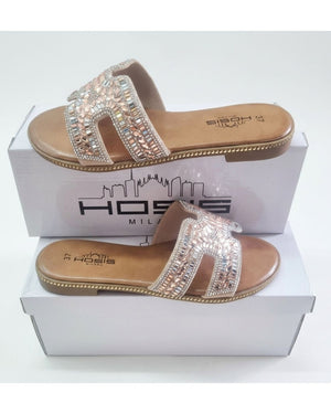 Hosis Milano ciabatta donna con strass e cristalli Rose Gold
