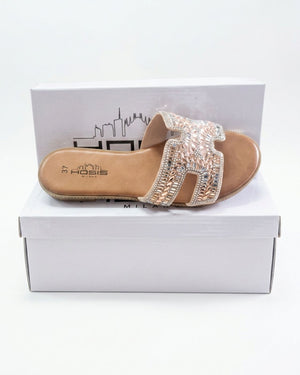 Hosis Milano ciabatta donna con strass e cristalli Rose Gold
