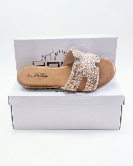 Hosis Milano ciabatta donna con strass e cristalli Rose Gold