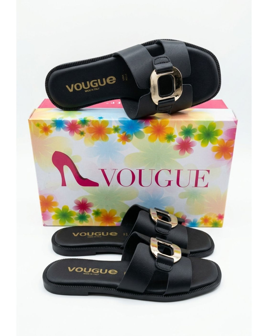 Ciabatte Donna Vougue in Vera Pelle con Fibbia Dorata - Made in Italy