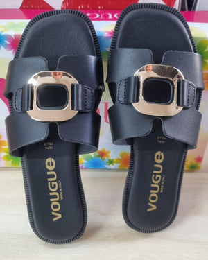 Ciabatte Donna Vougue in Vera Pelle con Fibbia Dorata - Made in Italy