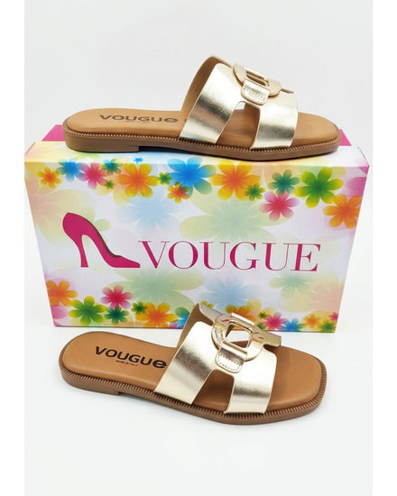 Ciabatte Donna Vougue Platino in Vera Pelle con Fibbia Dorata - Made in Italy