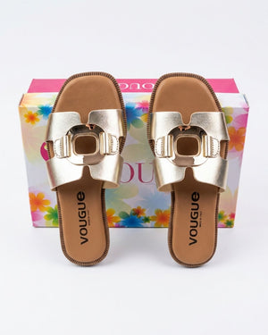 Ciabatte Donna Vougue Platino in Vera Pelle con Fibbia Dorata - Made in Italy