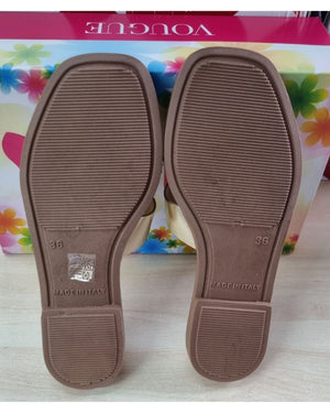 Ciabatte Donna Vougue Platino in Vera Pelle con Fibbia Dorata - Made in Italy