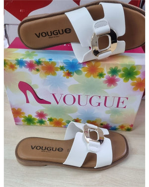 Ciabatte Donna Vougue Bianche in Vera Pelle con Fibbia Dorata - Made in Italy