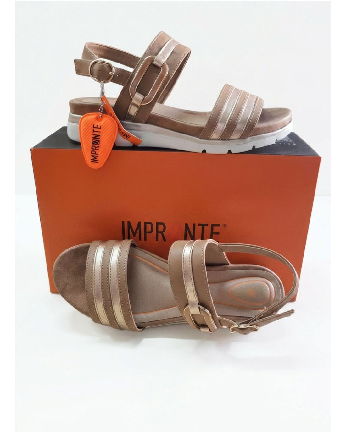 Sandali Donna Impronte con Zeppa e Dettagli Laminati Bronzo