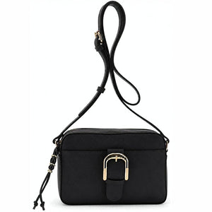 CAFENOIR  Borsa camera bag con tasca sul davanti, passante e fibbia in metallo NERA