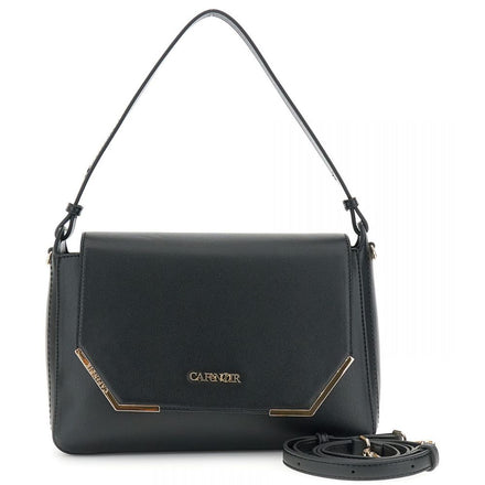 CAFENOIR borsa a spalla con pattina effetto pelle con angoli in metallo nero