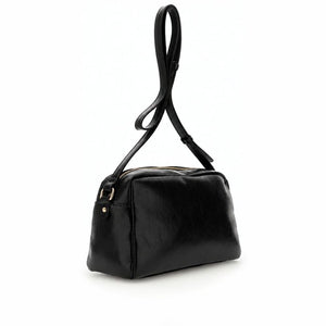 CAFENOIR camera bag effetto pelle lucida, con tasca davanti e dietro NERO