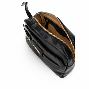 CAFENOIR camera bag effetto pelle lucida, con tasca davanti e dietro NERO