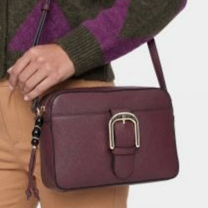 CAFENOIR borsa camera bag con tasca sul davanti, passante e fibbia in metallo bordeaux