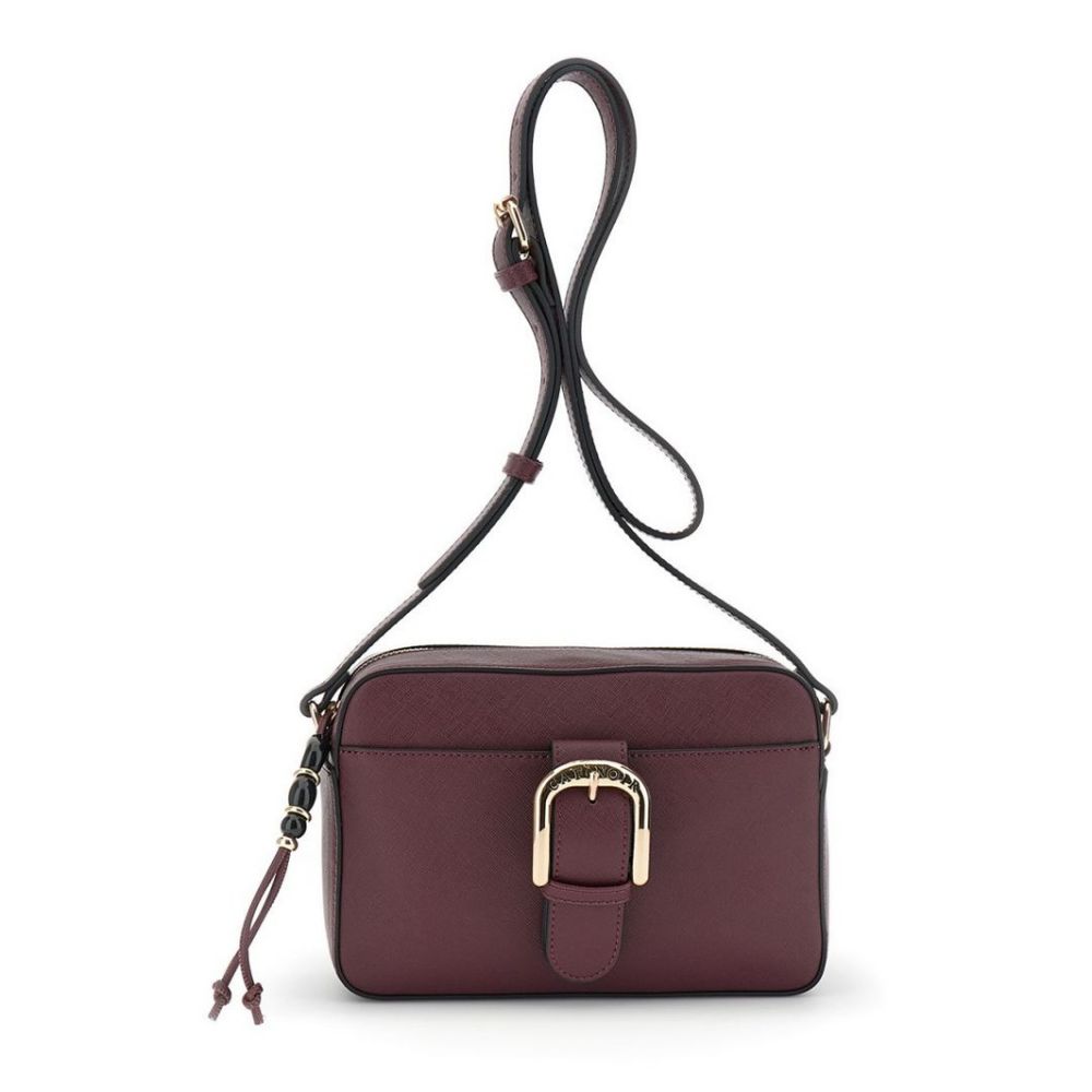 CAFENOIR borsa camera bag con tasca sul davanti, passante e fibbia in metallo bordeaux