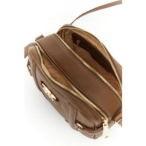 CAFENOIR borsa camera bag effetto pelle con grana con cinghie e fibbie marrone