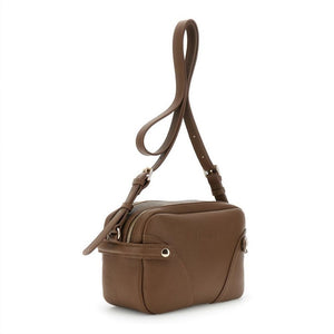 CAFENOIR borsa camera bag effetto pelle con grana con cinghie e fibbie marrone