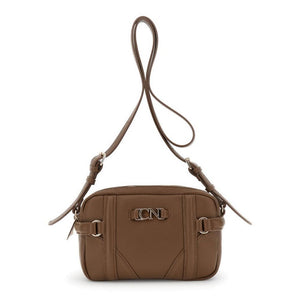 CAFENOIR borsa camera bag effetto pelle con grana con cinghie e fibbie marrone