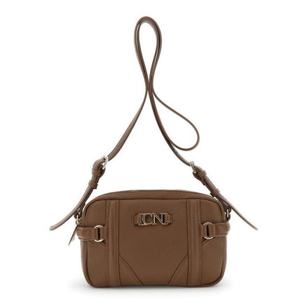 CAFENOIR borsa camera bag effetto pelle con grana con cinghie e fibbie marrone
