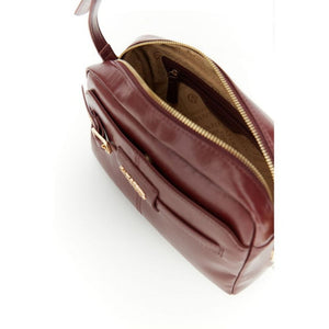 CAFENOIR borsa camera bag effetto pelle lucida, con tasca davanti e dietro bordeaux