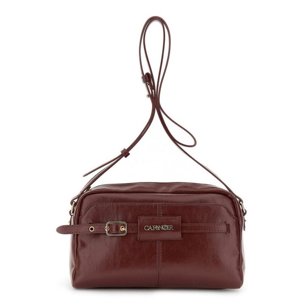 CAFENOIR borsa camera bag effetto pelle lucida, con tasca davanti e dietro bordeaux