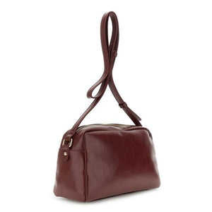 CAFENOIR borsa camera bag effetto pelle lucida, con tasca davanti e dietro bordeaux