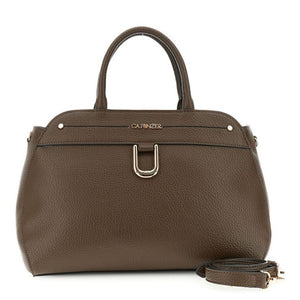 CAFENOIR borsa con manici tubolari effetto pelle con grana e cucitura grossa decorativa t.moro