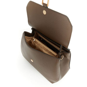 CAFENOIR borsa a mano con pattina effetto pelle con grana e cucitura grossa decorativa t.moro