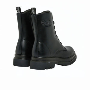 DIESEL D-Anfistr- Stivali DONNA combat con logo Oval D embossato NERO