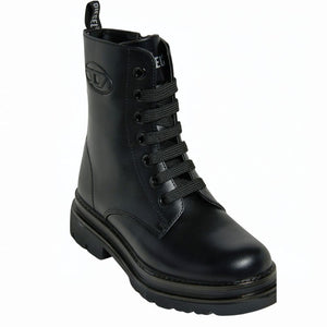 DIESEL D-Anfistr- Stivali DONNA combat con logo Oval D embossato NERO