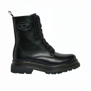 DIESEL D-Anfistr- Stivali DONNA combat con logo Oval D embossato NERO