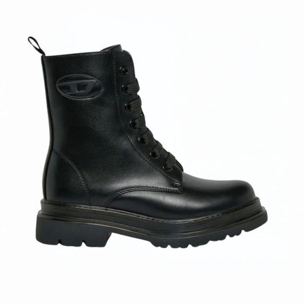 DIESEL D-Anfistr- Stivali DONNA combat con logo Oval D embossato NERO