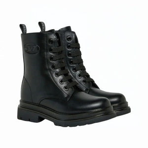 DIESEL D-Anfistr- Stivali DONNA combat con logo Oval D embossato NERO